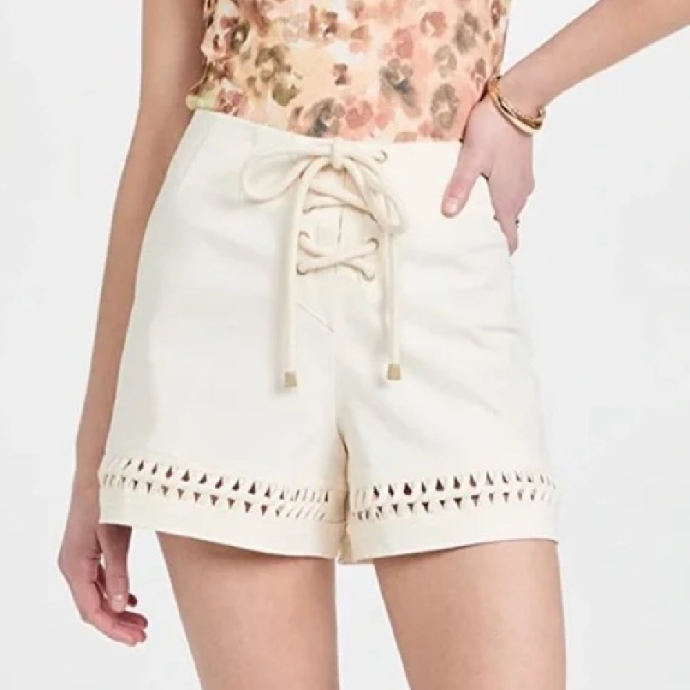Alemais Carlos Cream High Waist Lace-Up Shorts